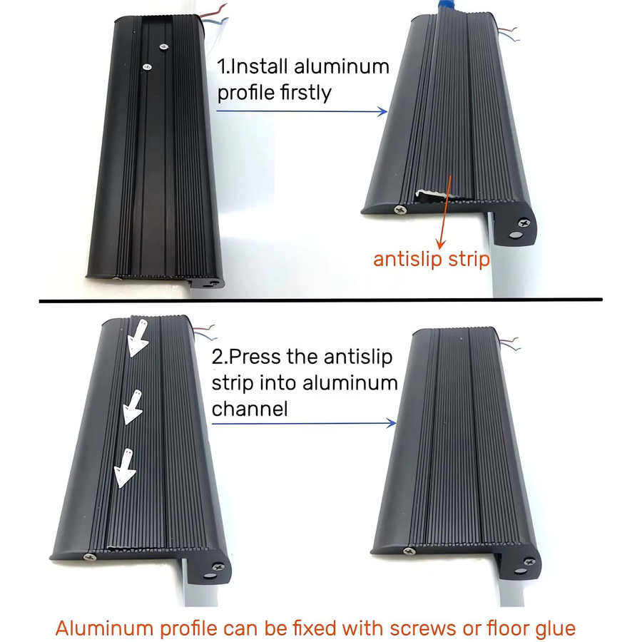 Ksdligh Anti-Rutsch-Treppen-LED-Aluminiumprofil in Schwarz für Sicherheits-Hintergrundbeleuchtung und Kantenschutz - Bild 4