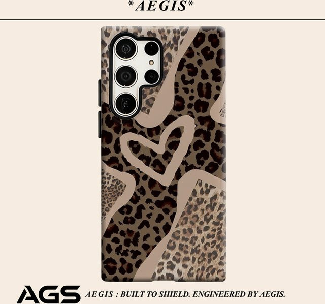 Glänzende Doppelschicht Handyhülle mit Leoparden-Herz-Design für Samsung Galaxy S25 Ultra, S24, S23 Ultra und Plus in Multicolour - Bild 1