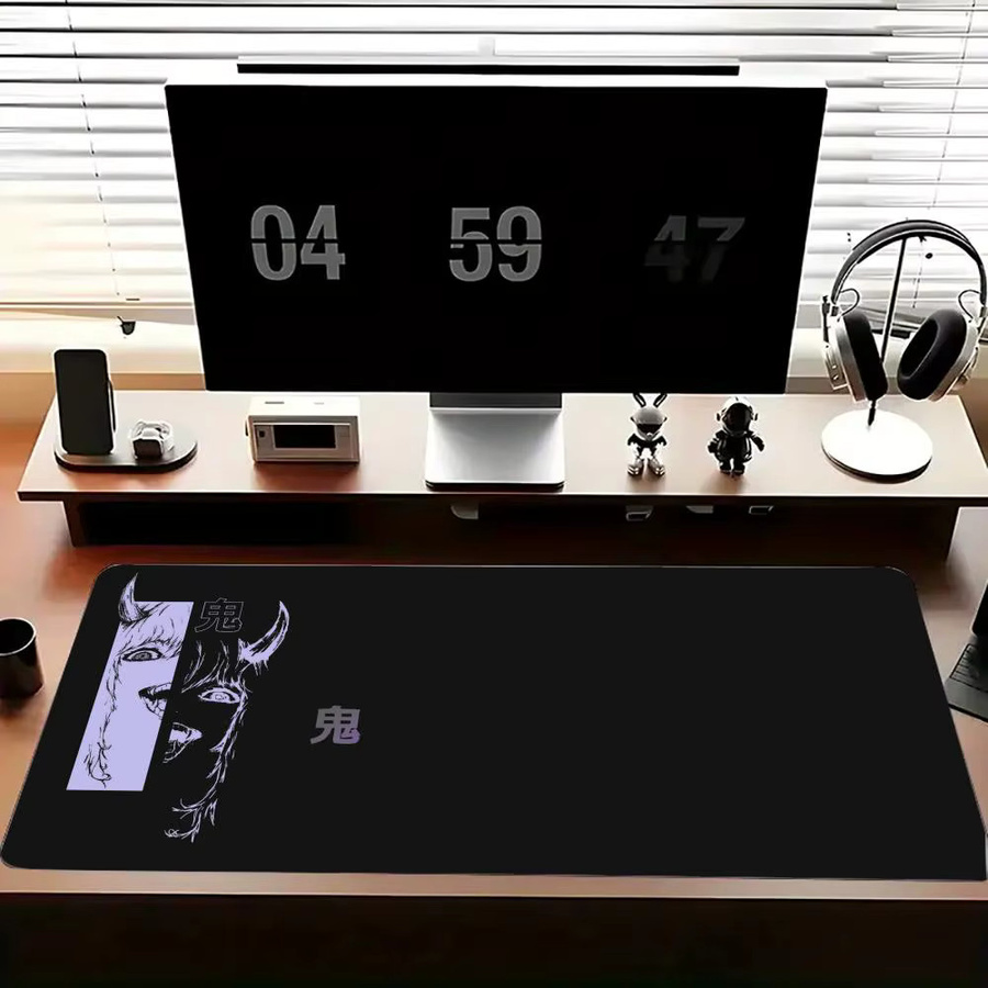 Mairuige Kunst-Mauspad in Schwarz, rutschfeste Gaming-Schreibtischunterlage mit genähtem Rand - Bild 1