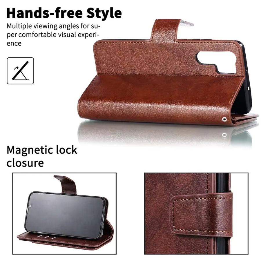 Leder-Geldbörse mit neun Kartenfächern als Handyhülle für Samsung Galaxy S24 Ultra S23 FE S22 S21 S20 S10 S9 S8 Plus in Rot und Braun - Bild 5