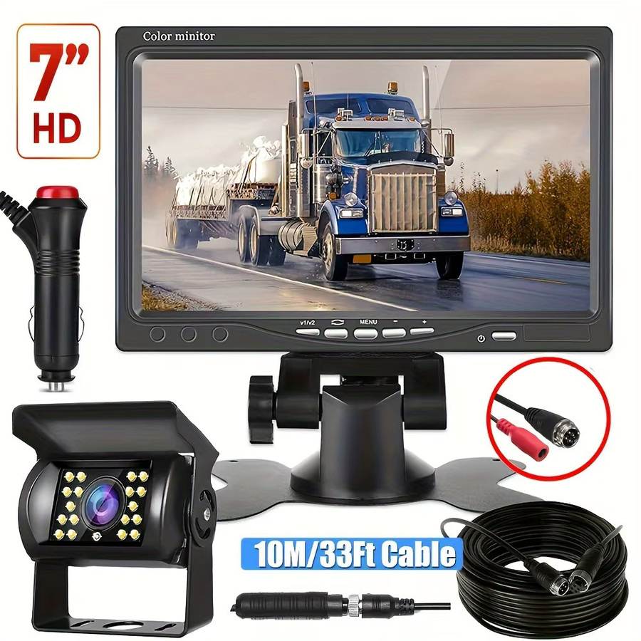 7 Zoll TFT LCD Monitor mit 18 IR LEDs Nachtsicht CCD Rückfahrkamera System für LKW und Wohnmobile, Schwarz - Bild 3