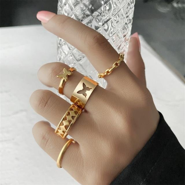 Ring Set, Gold, Kristall, Damen, Vintage - Bild 1
