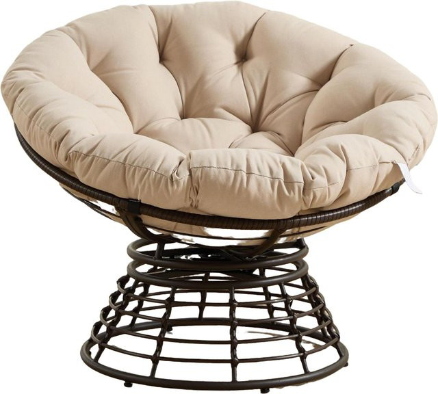 Papasan-Sessel mit 360 Grad Drehbarkeit und dickem Kissen in Beige, B/T/H: 92 x 92 x 67 cm - Bild 1