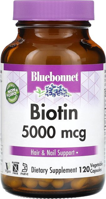 Bluebonnet Nutrition Biotin, 5.000 mcg, 120 Veggie-Kapseln - Bild 1