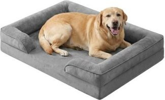 FEANDREA Orthopädisches Hundebett mit Memory-Schaum, Grau, mit abnehmbarem Bezug, erhöhten Rändern und rutschfester Unterseite - Bild 1