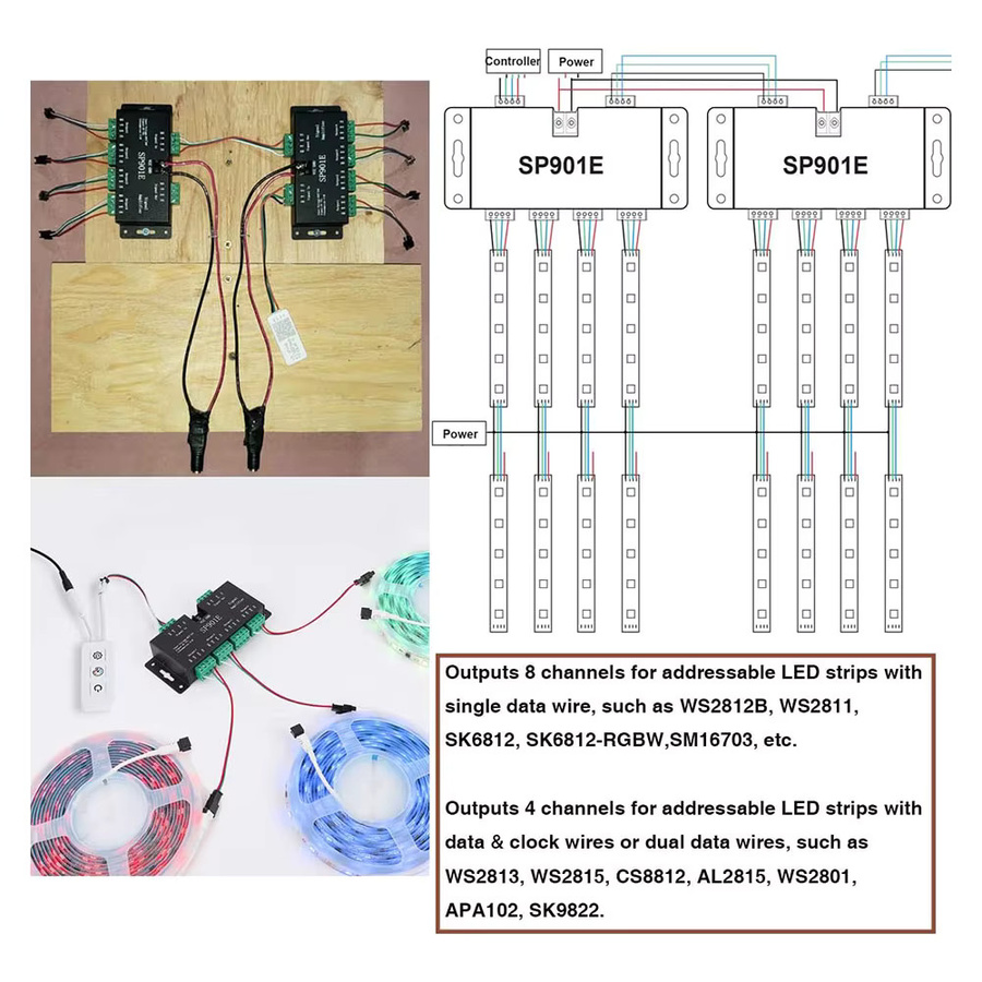 WELLMEET SP901E SPI-Signalverstärker-Repeater in Schwarz für adressierbare RGB-LED-Streifen wie WS2812 und WS2811 - Bild 4
