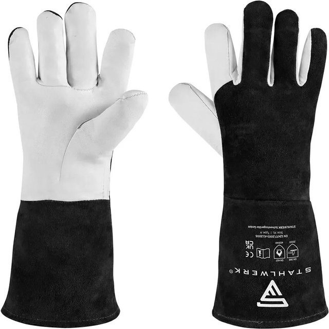 Stahlwerk Schweißerhandschuhe aus Echtleder in XL, Hitzeschutzhandschuhe Typ A, feuerfest, mehrfarbig - Bild 1