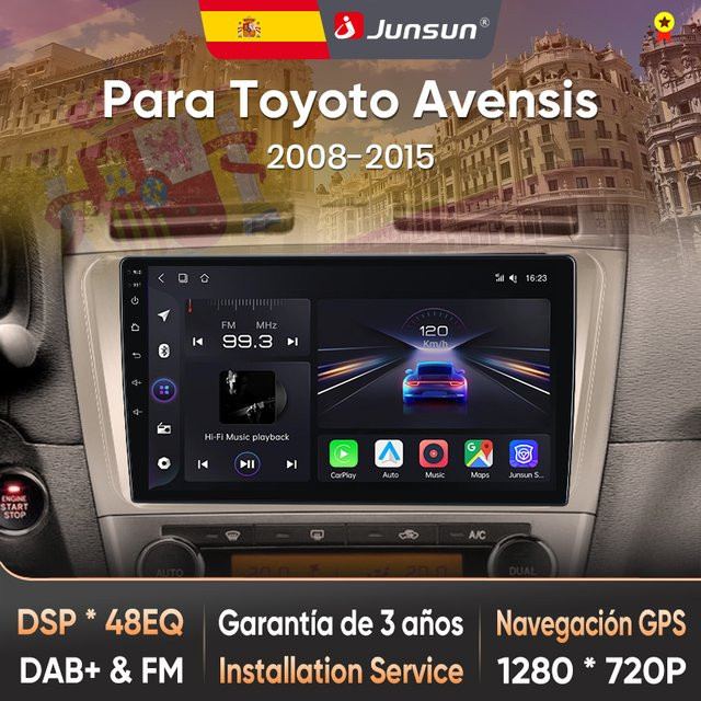 Junsun Autoradio mit Voice AI für Toyota Avensis T27 2008-2015, 2DIN Android Radio mit kabellosem CarPlay, Android Auto, Bluetooth, GPS und DAB+ in Schwarz - Bild 1