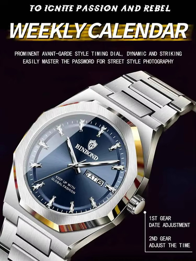 BINBOND Armbanduhr Quarz, Edelstahl, Blau, Herren - Bild 3