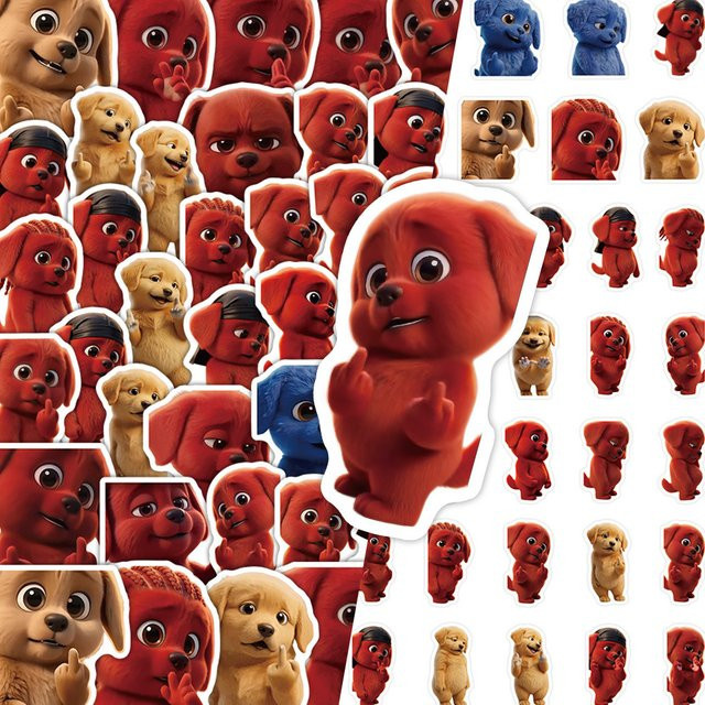 60 Stück Clifford der große rote Hund Aufkleber in Rot und Multicolour für Laptop, Scrapbook, Gepäck und DIY-Projekte - Bild 1