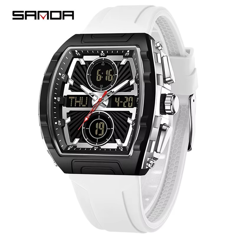 SANDA Armbanduhr Herren, Analog-Digital, Quarz, Schwarz, Silikon - Bild 3