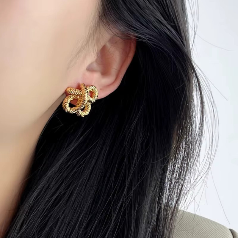 PANJBJ Ohrstecker 925 Sterling Silber, Floral Knoten, Gold Farbe, Damen - Bild 2
