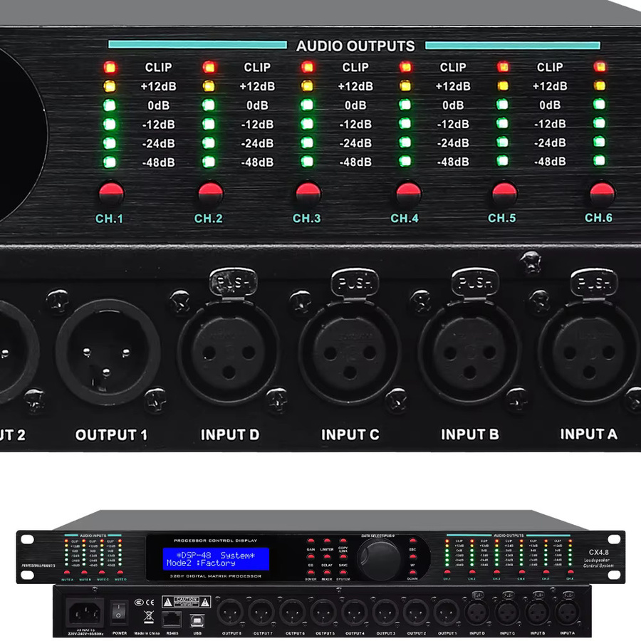 ShennDare CX4.8 Digitaler Audioprozessor mit 4 Eingängen und 8 Ausgängen, 32-Bit DSP Frequenzweiche und Lautsprechermanagement in Schwarz - Bild 2
