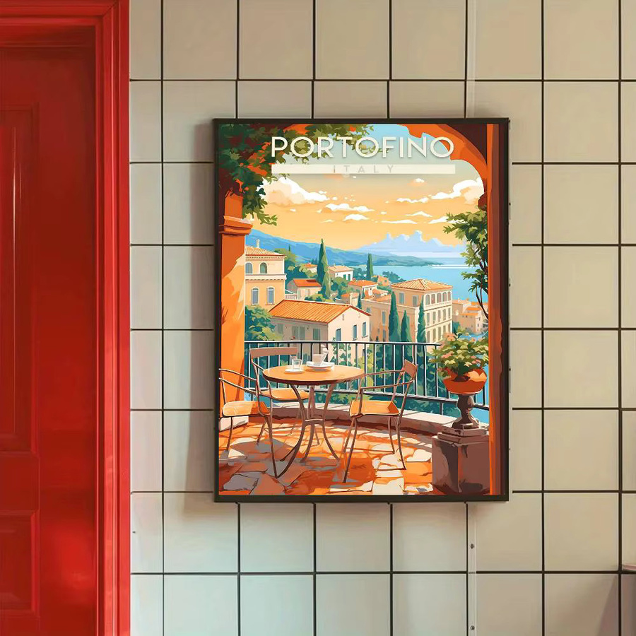 Selbstklebendes Wandposter mit klassischen Stadt-Reiseillustrationen in Mehrfarbig von Bilibili - Bild 5