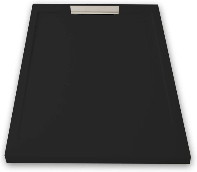 Mirlo Duschwanne aus Mineralguss Extra Flach Lux in Schwarz mit Chrom Ablaufschutz B/T: 90 x 150 cm - Bild 1
