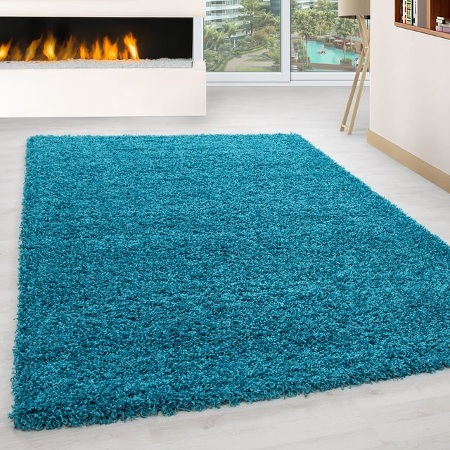 Hochflorteppich RHEIN von Kadima Design, einfarbig, Türkis, B: 140 cm, T: 200 cm - Bild 1