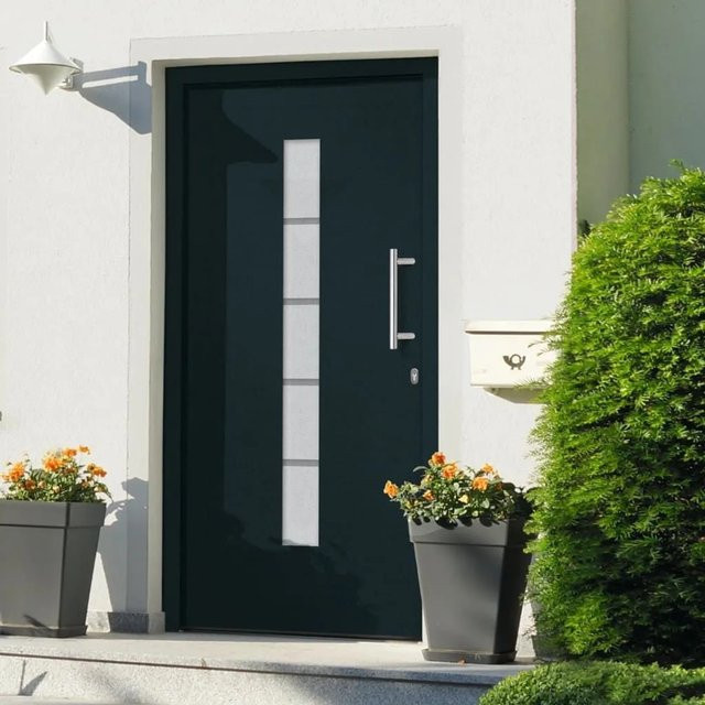 vidaXL Haustür aus Aluminium und Kunststoff in Anthrazit, modern, B: 100 cm, H: 210 cm - Bild 1