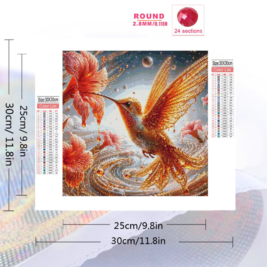 EverShine Diamantstickerei DIY Mosaik Set Kolibri und Lilien Blume in Mehrfarbig, Durchmesser: 20 cm - Bild 2