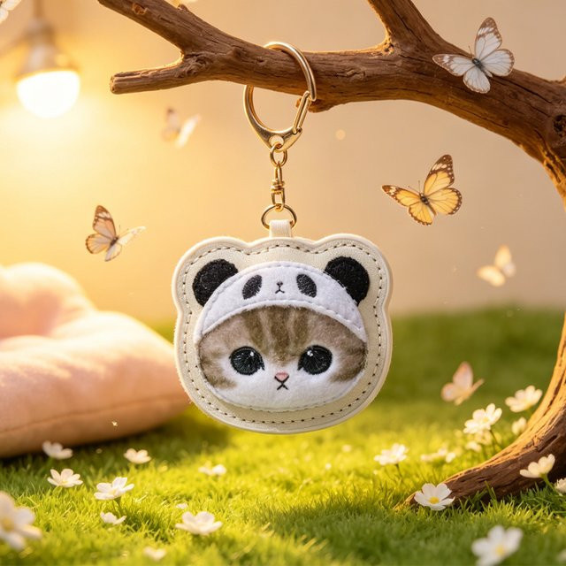 Bandai Schlüsselanhänger Hai-Katze, Leder, Stickerei - Bild 1