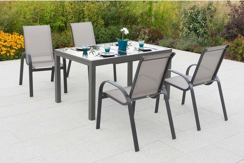 MERXX Gartenmöbel-Diningset Amalfi, 5-teilig, Aluminium und Glas, braun - Bild 1