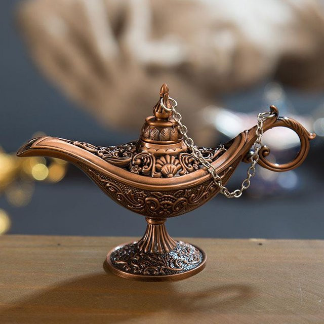 Aladdin Magische Dschinn Lampe als Retro Räuchergefäß und Öllampe aus Zinklegierung in Antik-Optik, Höhe: 12 cm - Bild 1