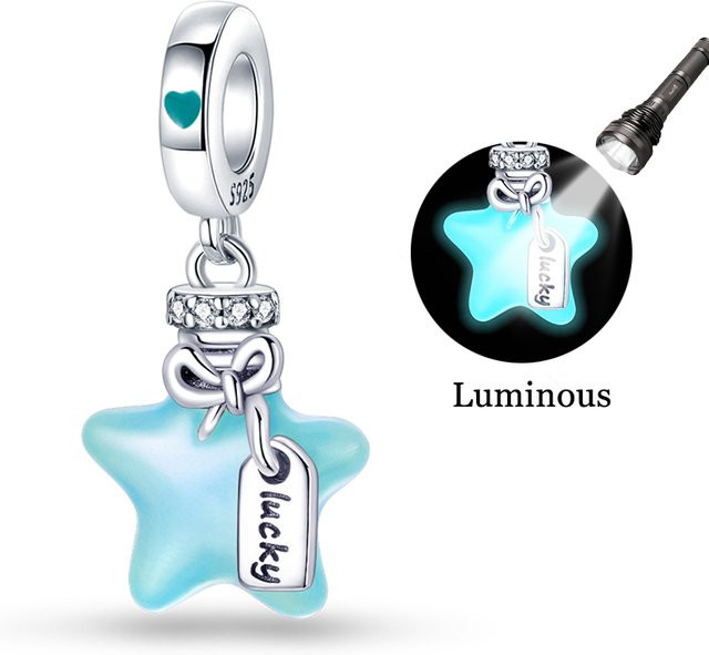 Charm-Anhänger 925 Silber, Perle, blauer Stern, Unisex - Bild 1