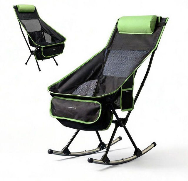 Faltbarer 2 in 1 Campingstuhl von INNOVAGOODS als Schaukel- oder Feststuhl in Schwarz mit atmungsaktiver Netzrückenlehne und Nackenkissen - Bild 1