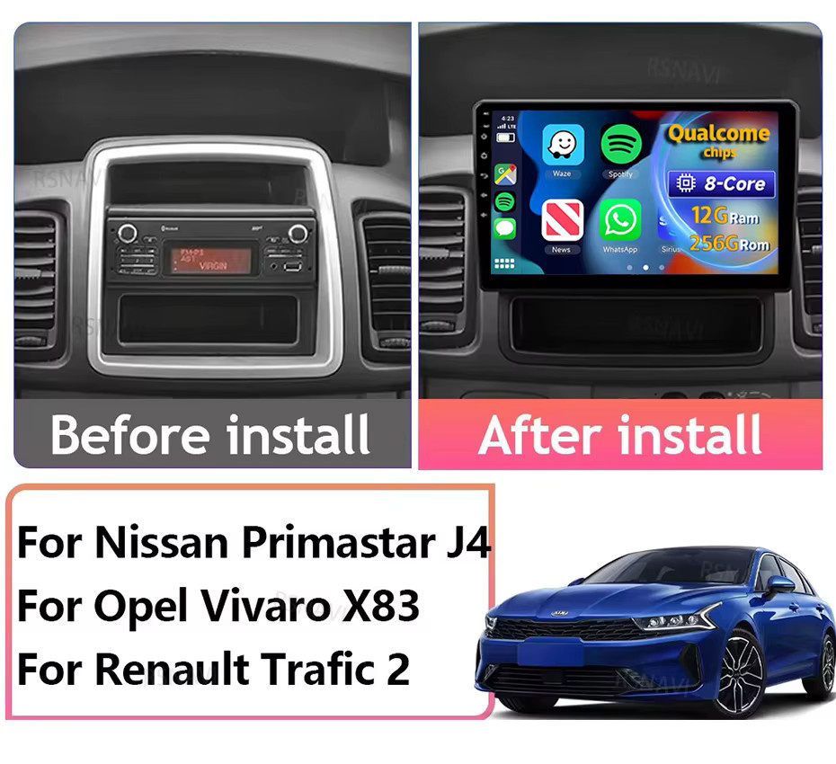RSNAVI Android 16 Autoradio mit CarPlay und Bluetooth für Renault Trafic 2, Opel Vivaro A und Nissan Primastar (2006 - 2014), Schwarz - Bild 2
