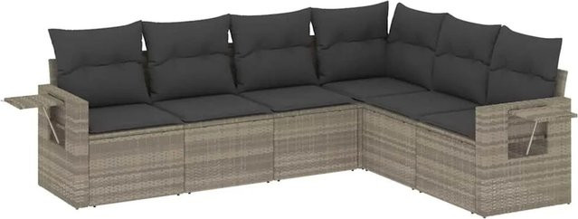 vidaXL 6-teilige Garten-Sofagarnitur in L-Form aus Poly Rattan und Metall mit Kissen in Hellgrau - Bild 1