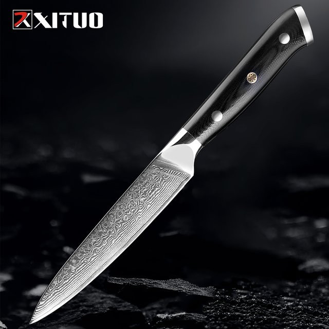 Xituo Japanisches Damaskus Allzweckmesser aus VG10 Stahl, Silber, Klingenlänge: 12,7 cm - Bild 1