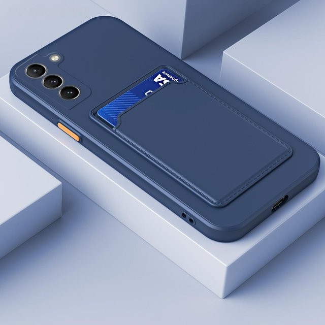 Silikon Handyhülle mit Kartensteckplatz für Samsung Galaxy S25 S24 S23 S22 S21 S20 FE Ultra Plus 5G in Blau - Bild 1
