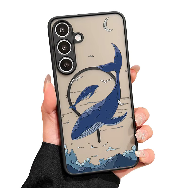Magnetische Handyhülle mit Walhai-Muster für Samsung Galaxy S26 S25 S24 S23 Ultra und S25 FE, Matte harte Schutzhülle mit MagSafe, Schwarz - Bild 3