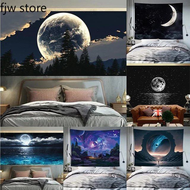 VIKAMA Wandteppich mit Sternenhimmel und Mond in Multicolour, Ästhetischer Wandbehang für Wohnzimmer und Schlafzimmer, Breite: 70 cm, Höhe: 70 cm - Bild 1