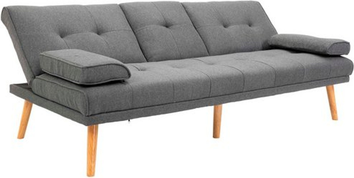 HOMCOM 3-Sitzer Schlafsofa in Leinenoptik mit klappbarem Tisch und Becherhalter, Skandi-Design, Grau, B: 181 cm, T: 95,5 cm, H: 72 cm - Bild 3