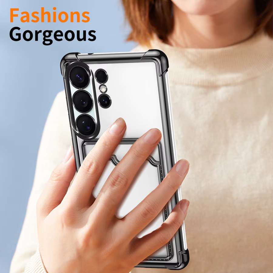 Eurynome Stoßfeste Galvanisierte Handyhülle mit Kartenfächern für Samsung Galaxy S25 Ultra S24 S23 S22 S21 FE Transparent Lila - Bild 3
