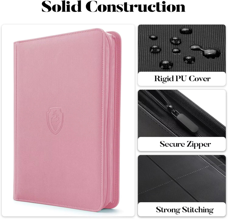Sammelkartenordner mit 360 Taschen und Reißverschluss für Spielkarten und Sportkarten, Schwarz oder Pink - Bild 2