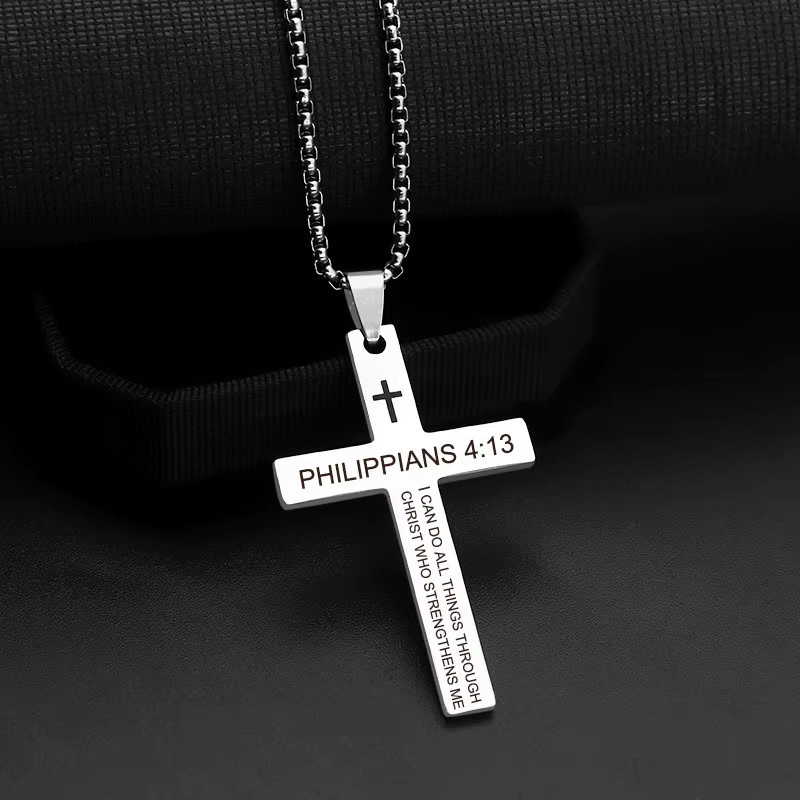 konminry Anhänger Halskette, Kreuz, Edelstahl, Silber, Unisex - Bild 2