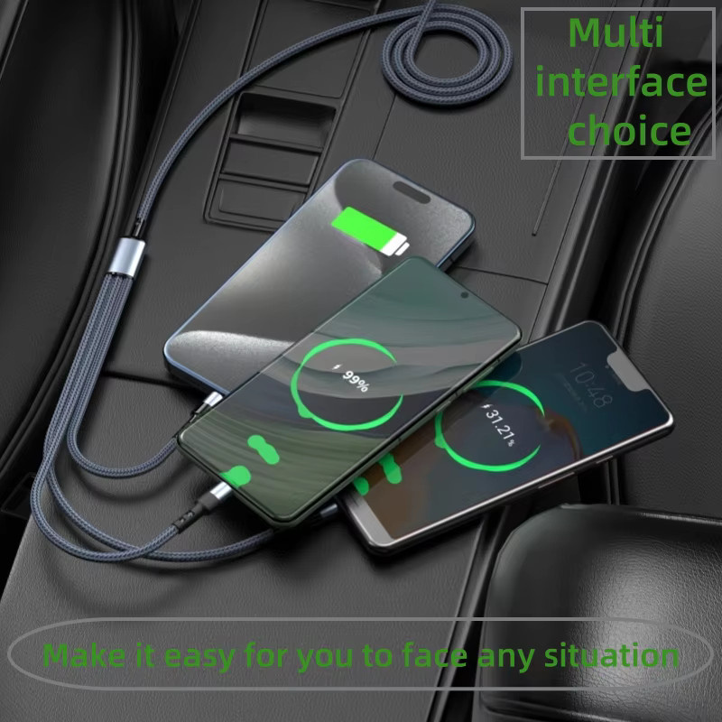 Setolgh 3-in-1 USB-Schnellladekabel mit USB-C, Micro-USB und Lightning in Grau aus Nylon-Geflecht - Bild 4