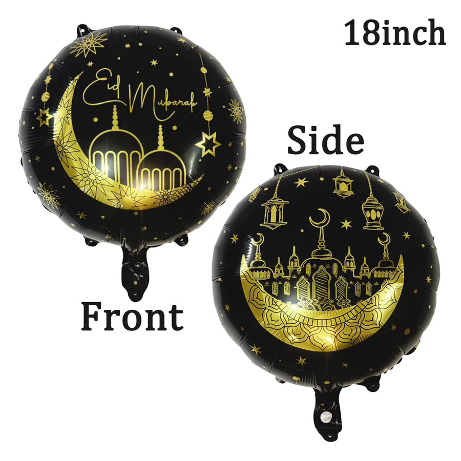 Islamische Folienballons Set für Ramadan und Eid Mubarak in Schwarz mit Mond-Motiv - Bild 3