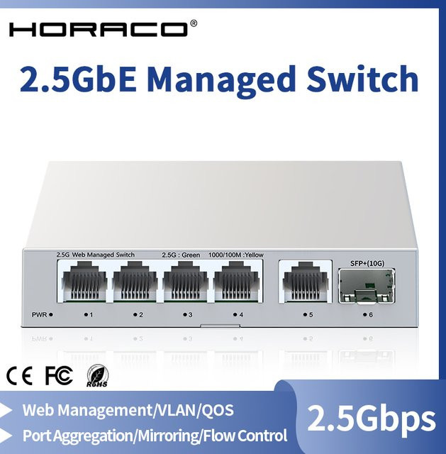 HORACO 2,5 GbE Managed Switch mit 5 Ports und 10G SFP+ Uplink Slot für dein Netzwerk - Bild 1