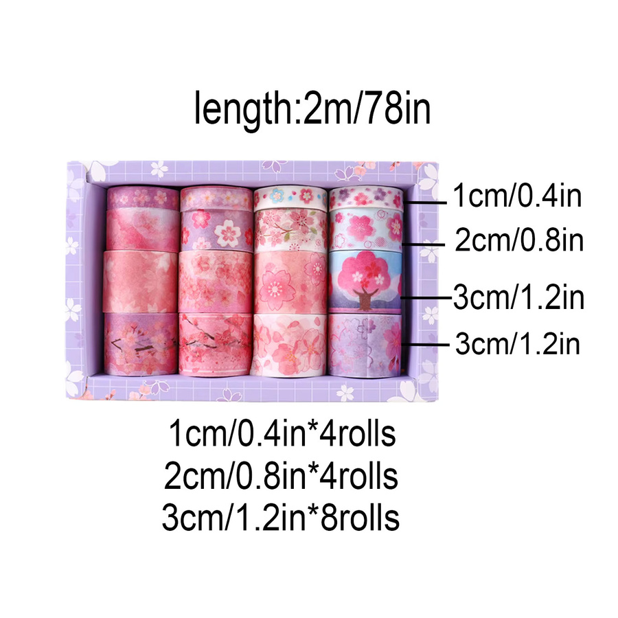 16 Rollen Washi-Tape Set mit Kirschblüten-Motiv in Pink und Lila zur Buchdekoration - Bild 2