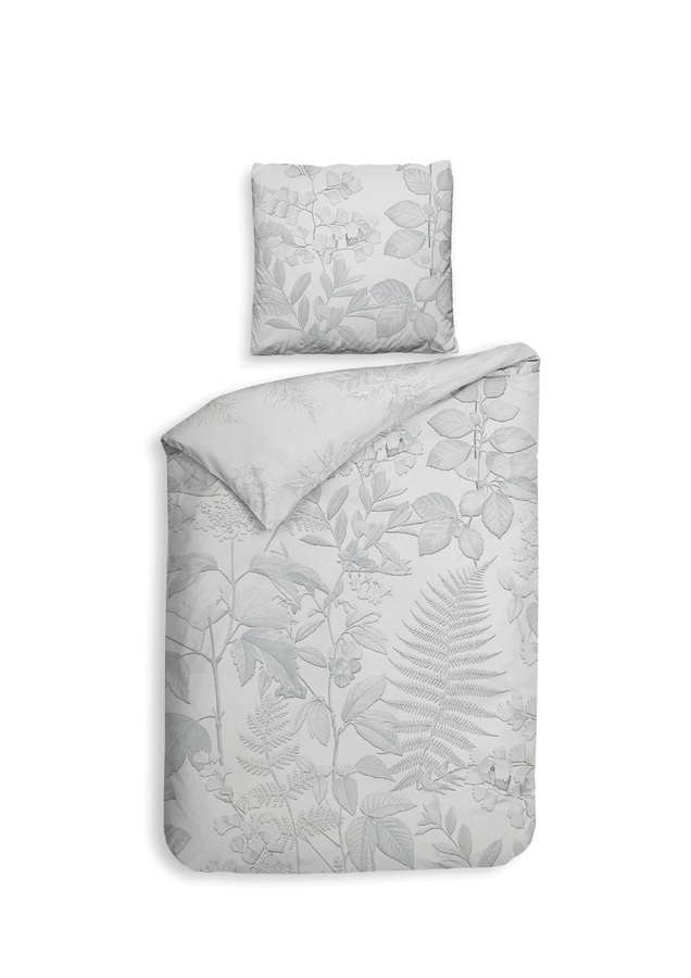 Heckett & Lane Renforce Bettwäsche Set Freyr Grey mit Gräsern und Blättern in Silber, Wende, Baumwolle, B/H: 135 x 200 cm und 80 x 80 cm - Bild 1
