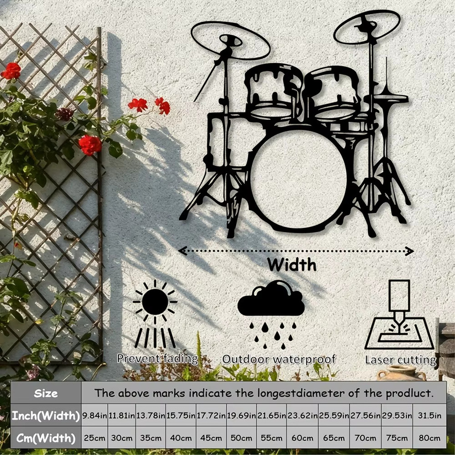 CIFBUY Metall Wandkunst Trommel-Set in Schwarz zur Dekoration von Musikraum, Wohnbereich oder Schlafzimmer - Bild 2