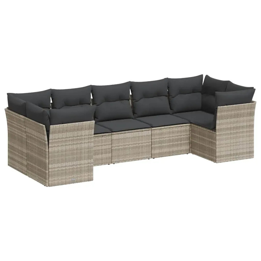 vidaXL 7-teilige Garten-Sofagarnitur aus Poly-Rattan mit Kissen in Hellgrau - Bild 2