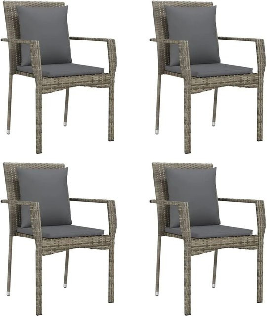 Furnicato 4er Set Gartenstühle aus Poly Rattan mit Kissen in Grau, B/T/H: 59 x 53,5 x 88 cm - Bild 1