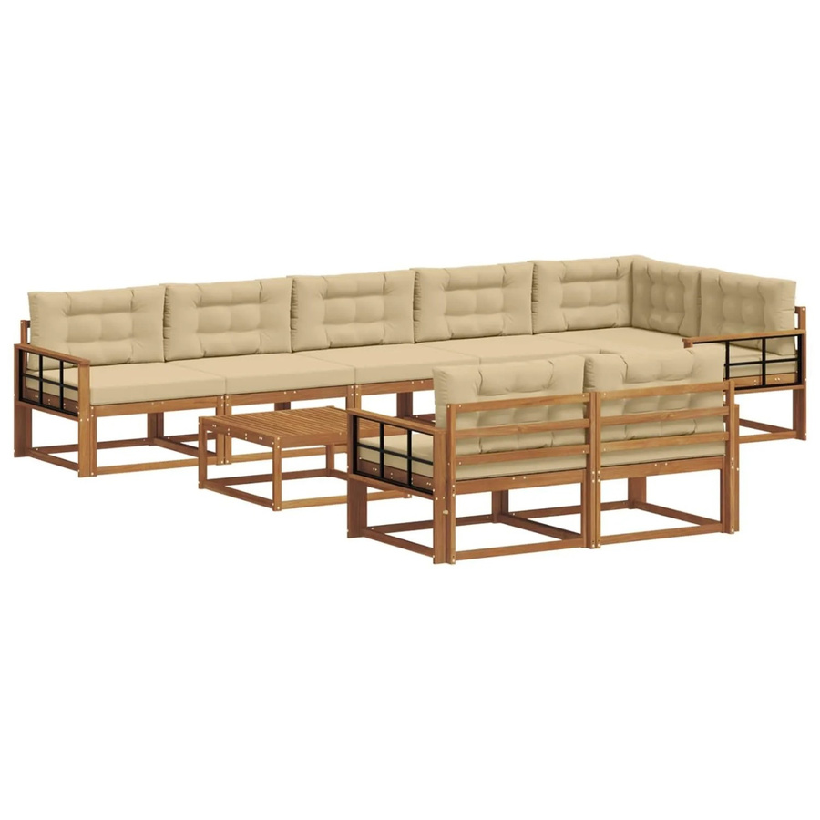 vidaXL Outdoor-Sofagarnitur aus Akazienholz in L-Form mit 9-teiligem Set, Farbe Natur und Beige - Bild 2
