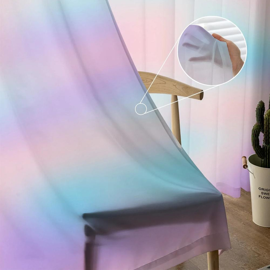 Yiran Furniture Transparente Tüll Vorhänge mit Regenbogenfarbverlauf aus Organza, Breite: 135 cm, Höhe: 160 cm - Bild 1