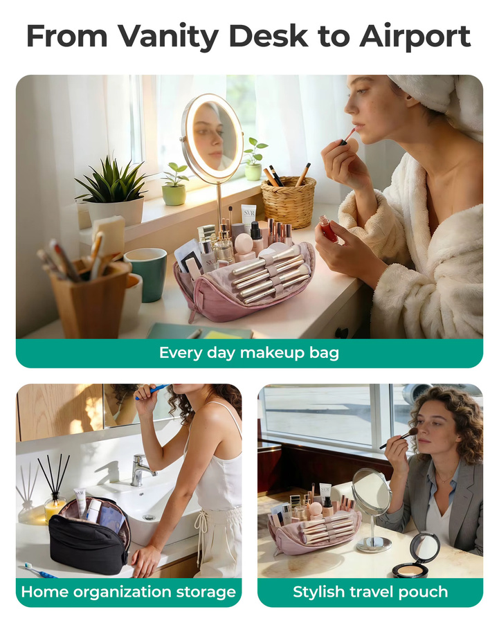 BAGSMART Reise-Make-up-Tasche für Damen, gepolsterte und wasserabweisende Kosmetiktasche in Pink/Multicolour - Bild 2