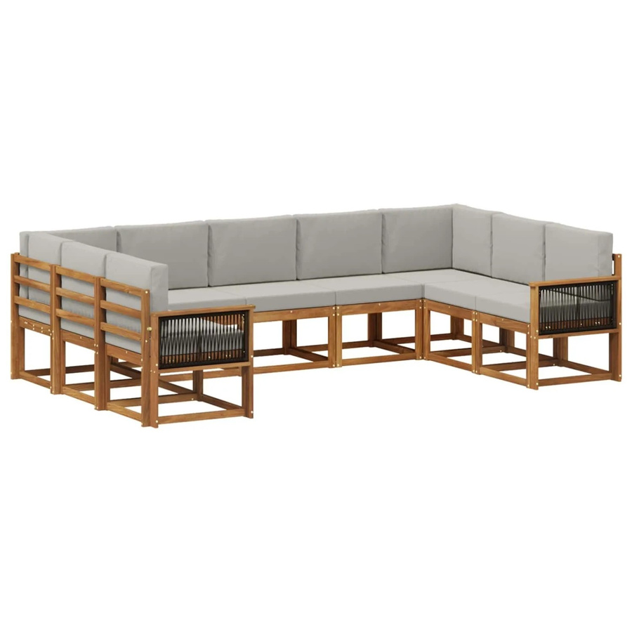 vidaXL Outdoor-Sofagarnitur L-Form aus Akazienholz mit Kissen in Natur und Grau - Bild 2