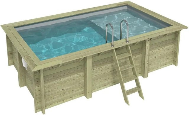 ALTANKA Holzpool Aqua rechteckig in Grau mit Liegefläche und Einzubetonierendem Profil, B/T/H: 465 x 285 x 124 cm - Bild 1